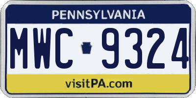 PA license plate MWC9324