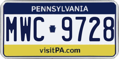 PA license plate MWC9728