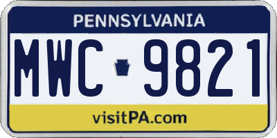 PA license plate MWC9821