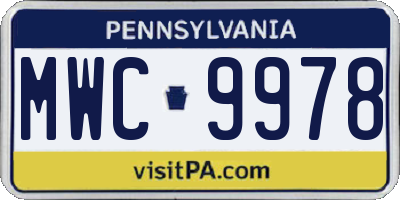PA license plate MWC9978