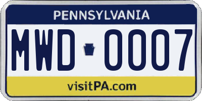 PA license plate MWD0007