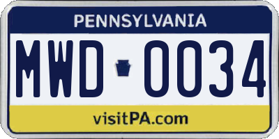 PA license plate MWD0034