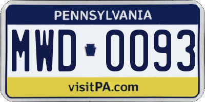PA license plate MWD0093
