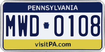 PA license plate MWD0108