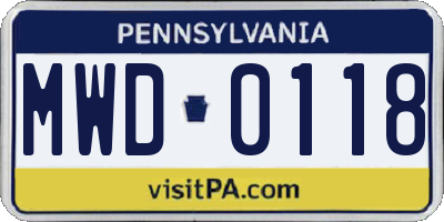 PA license plate MWD0118