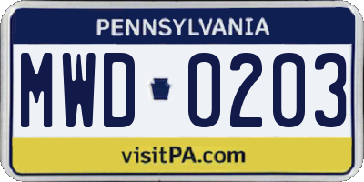 PA license plate MWD0203