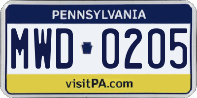 PA license plate MWD0205