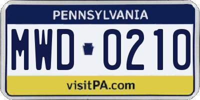 PA license plate MWD0210