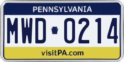 PA license plate MWD0214