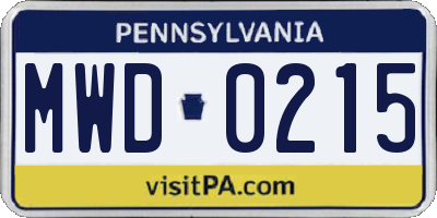 PA license plate MWD0215