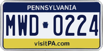 PA license plate MWD0224