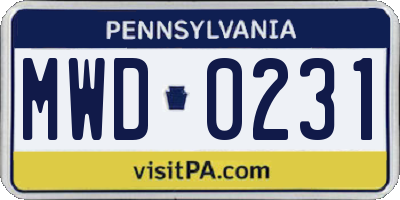 PA license plate MWD0231