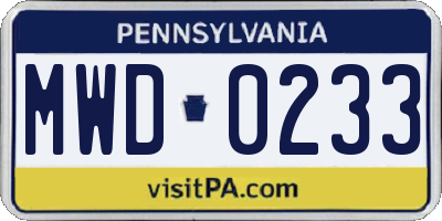 PA license plate MWD0233