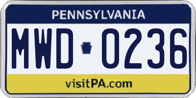 PA license plate MWD0236
