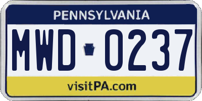 PA license plate MWD0237