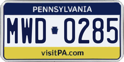 PA license plate MWD0285
