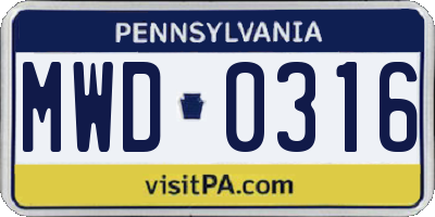 PA license plate MWD0316