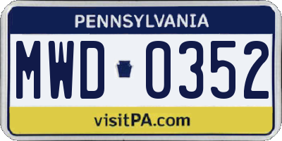 PA license plate MWD0352