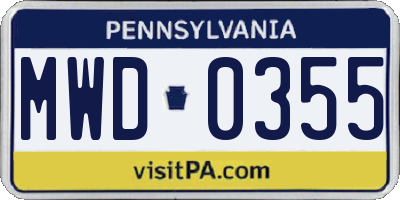 PA license plate MWD0355