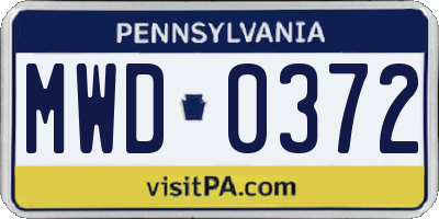 PA license plate MWD0372