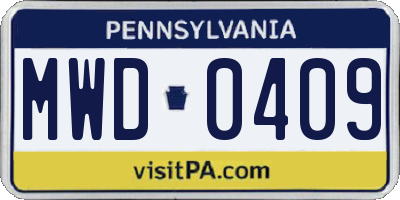 PA license plate MWD0409