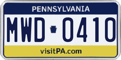 PA license plate MWD0410