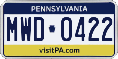 PA license plate MWD0422