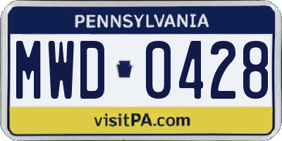PA license plate MWD0428