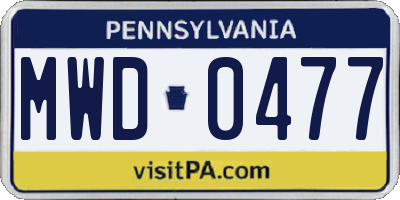 PA license plate MWD0477