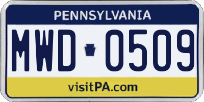 PA license plate MWD0509