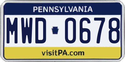 PA license plate MWD0678