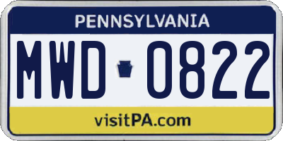 PA license plate MWD0822