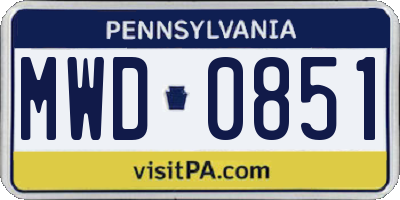 PA license plate MWD0851