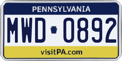 PA license plate MWD0892