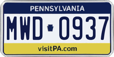 PA license plate MWD0937