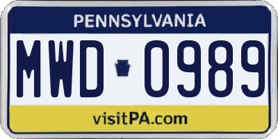 PA license plate MWD0989