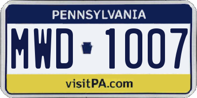 PA license plate MWD1007