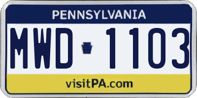 PA license plate MWD1103