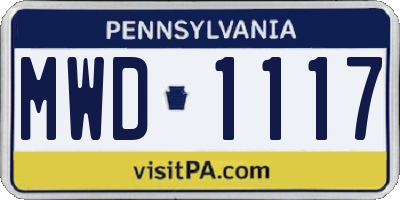 PA license plate MWD1117