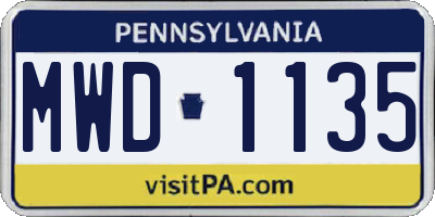 PA license plate MWD1135