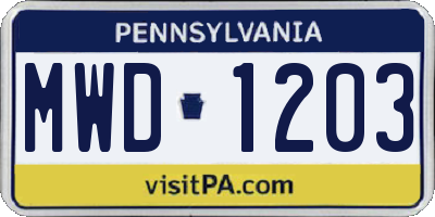 PA license plate MWD1203