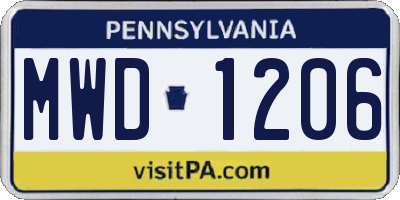 PA license plate MWD1206