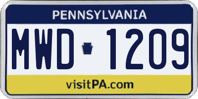 PA license plate MWD1209