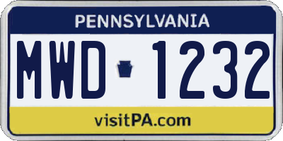 PA license plate MWD1232