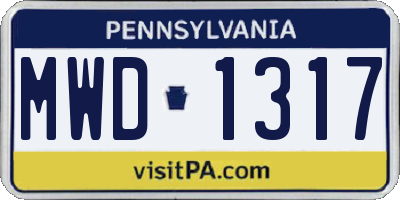 PA license plate MWD1317