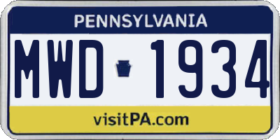 PA license plate MWD1934