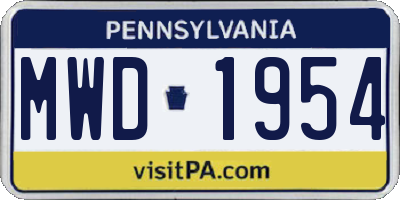 PA license plate MWD1954