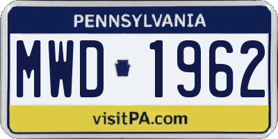 PA license plate MWD1962