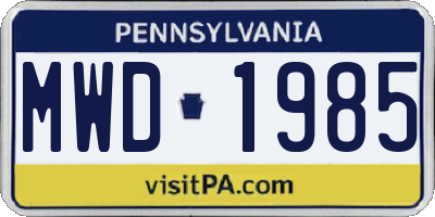 PA license plate MWD1985