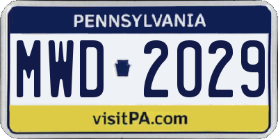 PA license plate MWD2029